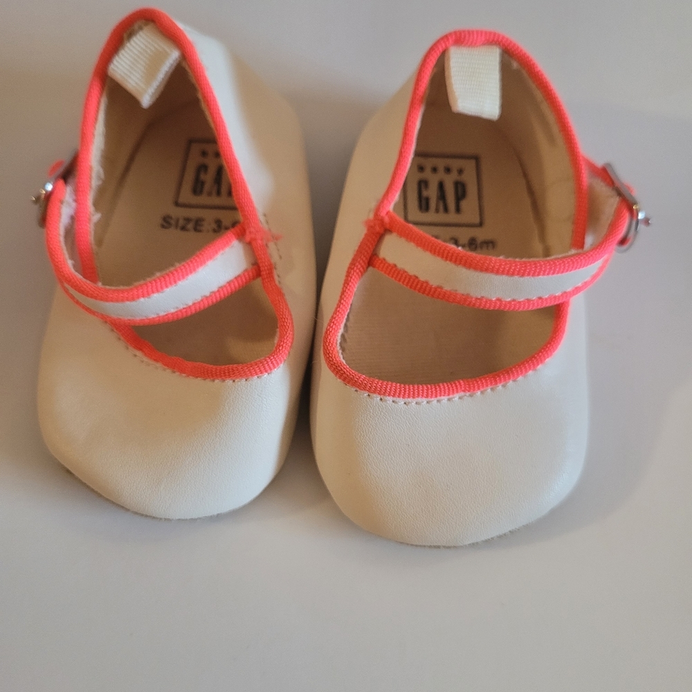 Baby GAP Nude Cream + Neon Coral Mary Janes size 3-6mos